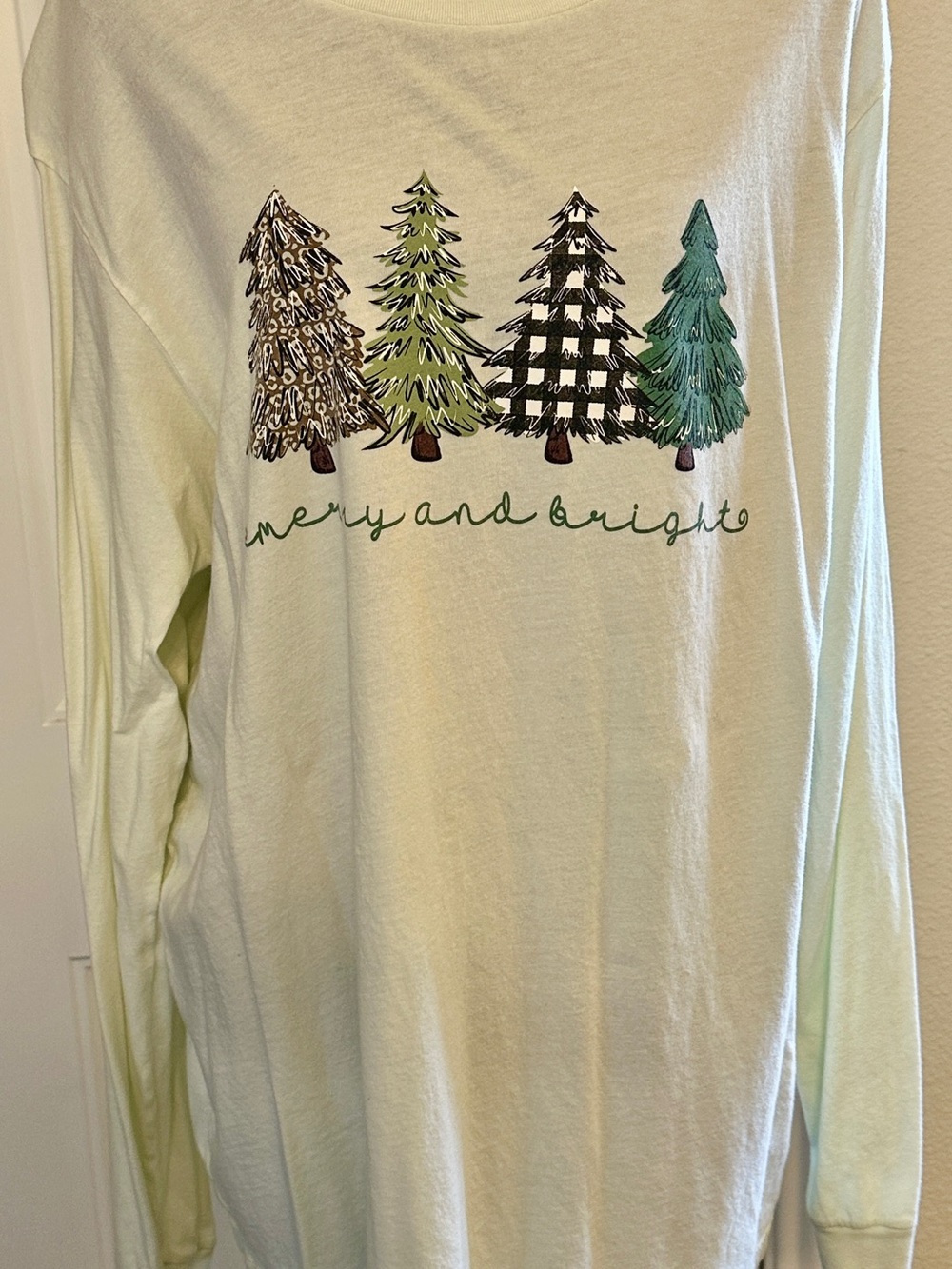 Women's Light Green Long-Sleeve Graphic Tee - Merry and Bright